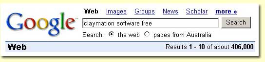 Google Search for Claymation Free Software