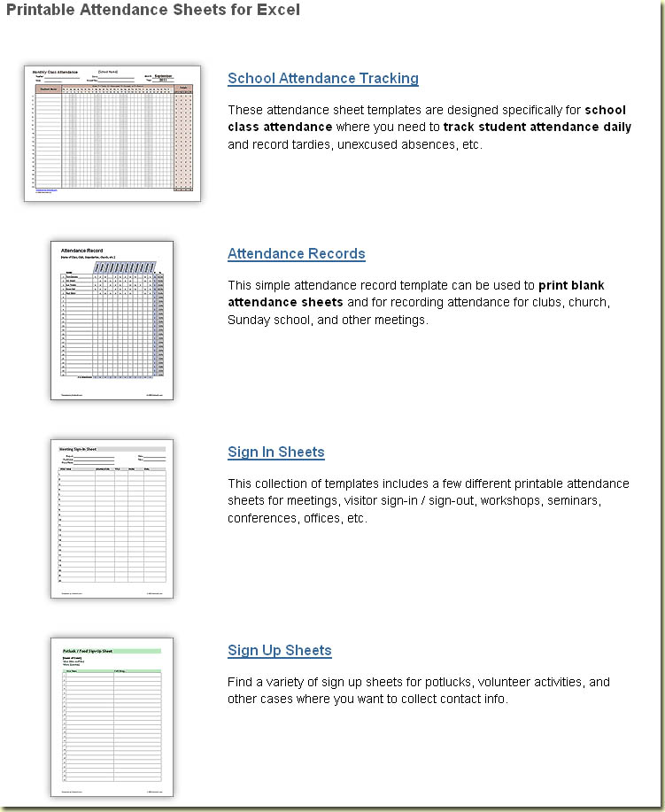 Printable Attendance Sheets for Excel