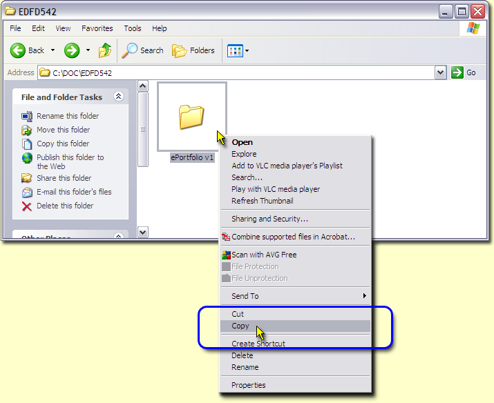 Copy your ePortfolio folder