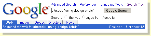 Google search for site:edu "using design briefs"