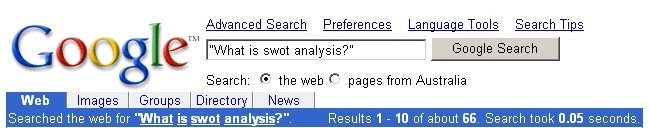 Google search for "what is swot analysis?"