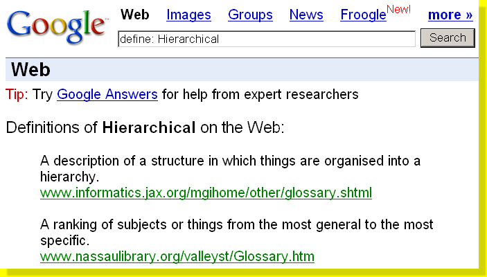 Google definition of Hierarchical