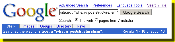 Google search for site:edu "what is poststructuralism"