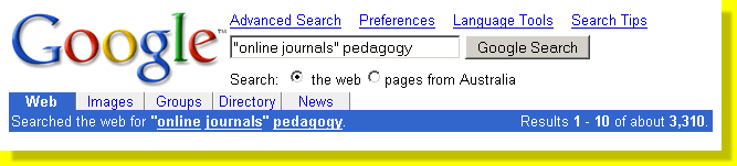 Google search for "online journals" pedagogy" 