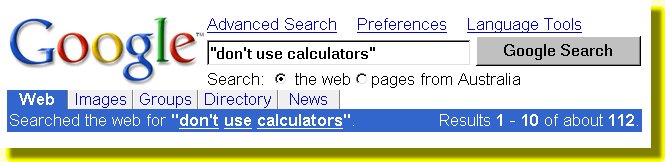 Google search for "don't use calculators"