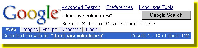 Google search for "don't use calculators"