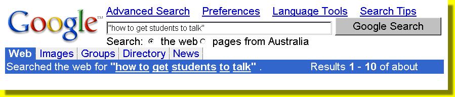 Google search for "how to get students to talk"