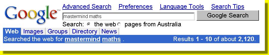 Google search for mastermind maths