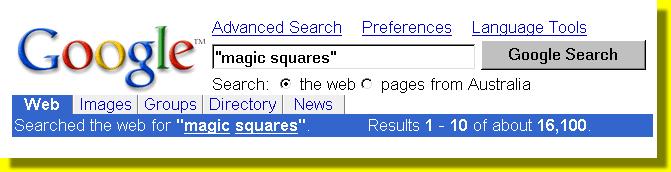 Google search for "magic squares"