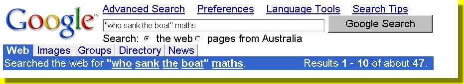 Google search for "who sank the boat" maths