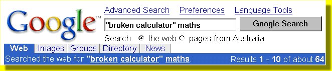 Google Search for "broken calculator" maths