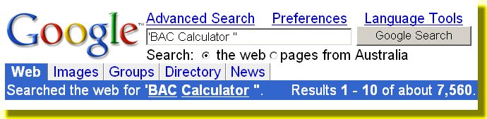 Google Search for "BAC Calculator "