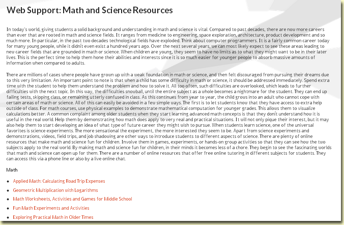 Web Support: Math and Science Resources