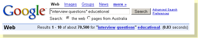 Google search for "interview questions" educational