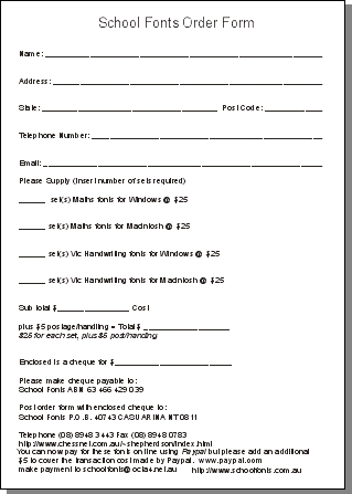 School Fonts Order Form