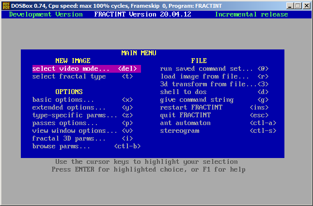 Fractint menu