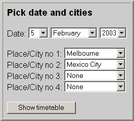 Pick date and cities