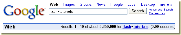 Google search for "flash tutorials"
