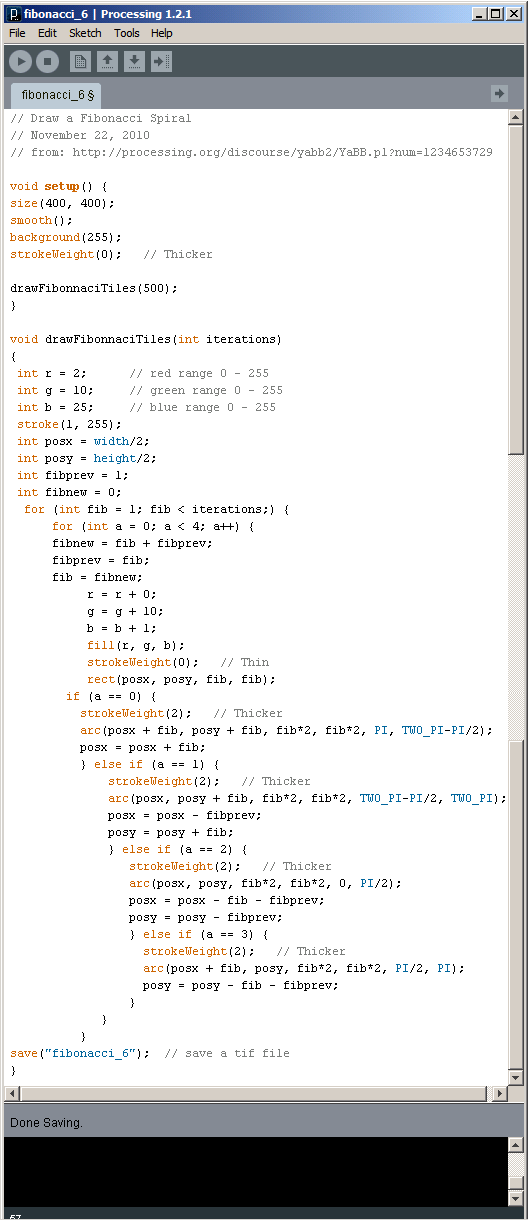 Fibonacci Processing Code