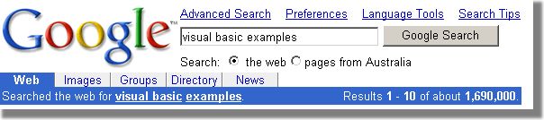 google search for visual basic examples