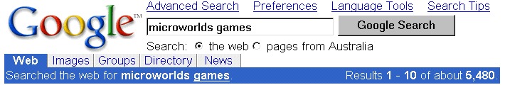 Google search for: microworlds games